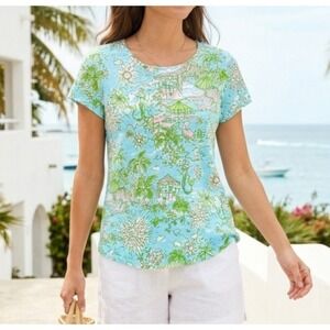 Lilly Pulitzer Womens Etta Top Sunbathers Bliss Blue Sz Medium Coastal Vacation